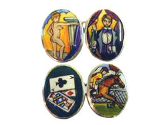 'The Four Vices' - Art Deco Version <br>New Hand-Enamelled Silver Cufflinks