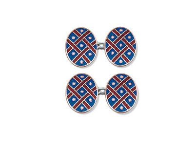 Silver Blue Enamel Cufflinks with Red Lattice