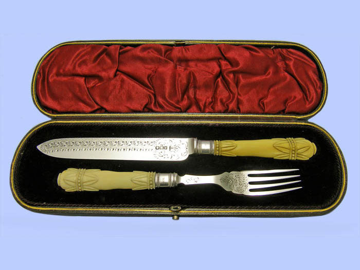 Pair of Victorian Silver and Ivory Servers Pair of Victorian Silver and Ivory Servers
