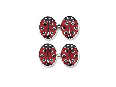 Silver Cufflinks Enamelled with Ladybirds