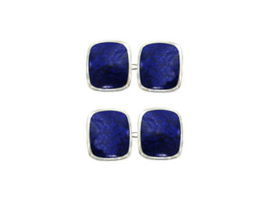 Pair of Wide Oblong Silver Lapis Lazuli Chain Cufflinks