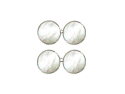 Pair of Round Silver Mother of Pearl Chain Cufflinks