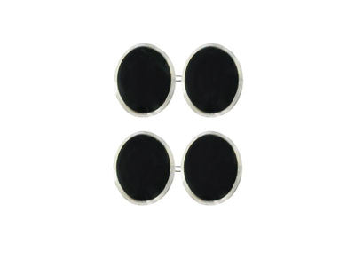 Pair of Oval Silver Onyx Chain Cufflinks