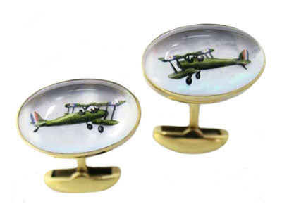 'Bi-Planes' <br> New Handmade Gold & Rock Crystal Cufflinks