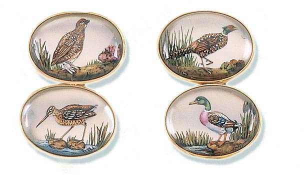 'Game Birds' New Gold Rock Crystal Cufflinks