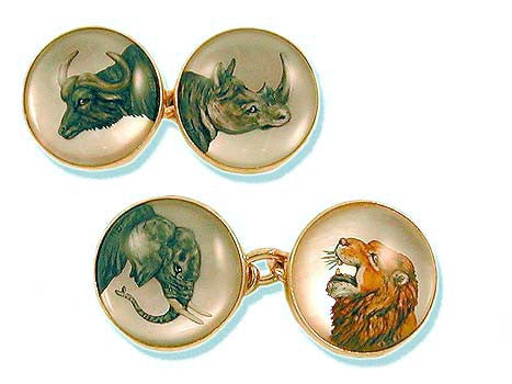 'Big Game Animals' <br>New Handmade Gold & Rock Crystal Cufflinks