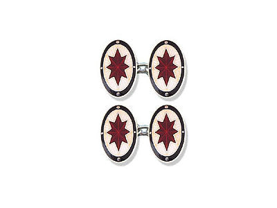 Silver Black Border, White Face & Red Star Enamel Cufflinks