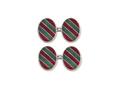 Silver Red & Green Striped Enamel Cufflinks