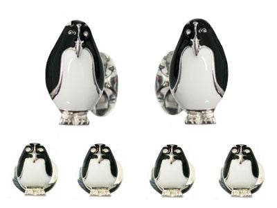 Silver and Enamel 'Penguin' Tuxedo Set
