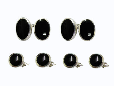 Oval Silver and Onyx Tuxedo Set