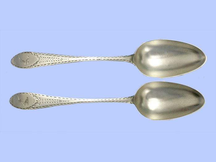 *Irish* - Pair of Antique Cork Brightcut Silver Tablespoons *Irish* - Pair of Antique Cork Brightcut Silver Tablespoons