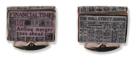 18k Gold Cufflinks with Hand-Enamelled Newspapers