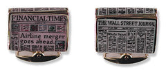 18k Gold Cufflinks with Hand-Enamelled Newspapers