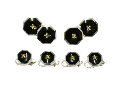 Octagonal Silver and 18k Gold Onyx Tuxedo Set