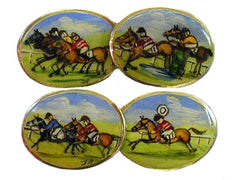 'The Horse Race' <br>New Hand-Enamelled Silver Cufflinks