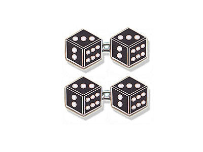 Silver Cufflinks Enamelled As Flat Dice