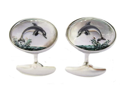 'Leaping Dolphins' <br>New Handmade Gold & Rock Crystal Cufflinks