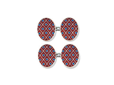 Silver Red Diamond & Blue Spot Enamel Cufflinks