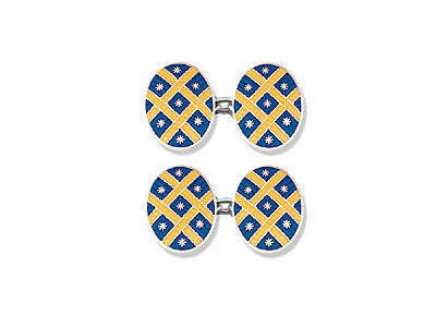 Silver Blue Enamel Cufflinks With Yellow Lattice