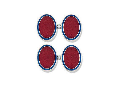 Silver Blue Border & Red Centre Enamel Cufflinks