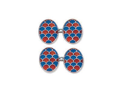 Silver Red & Blue Enamel 'Fan' Cufflinks