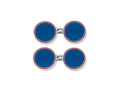 Silver Round Blue Enamel Cufflinks with Red Border