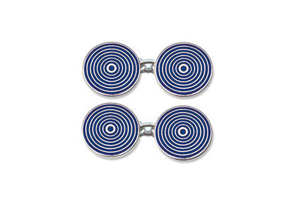 Silver Blue Concentric Circle Enamel Cufflinks