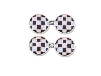 Silver Black & White 'Chequer' Enamel Cufflinks