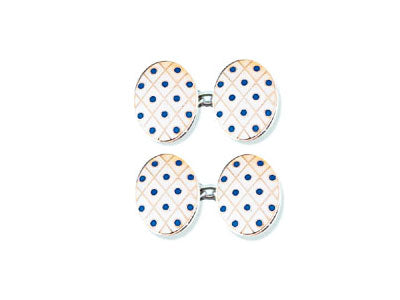 Silver White Diamond Enamel Cufflinks With Blue Spots