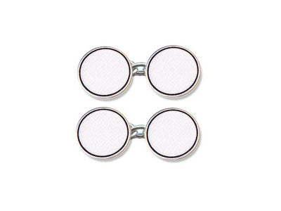 Silver White Enamel Cufflinks with Black Border