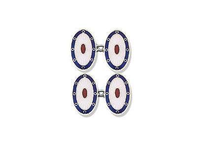 Silver Blue Border, White Face, Red Centre Enamel Cufflinks Silver Blue Border, White Face, Red Centre Enamel Cufflinks