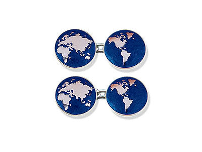 Silver 'New World, Old World' Enamel Cufflinks