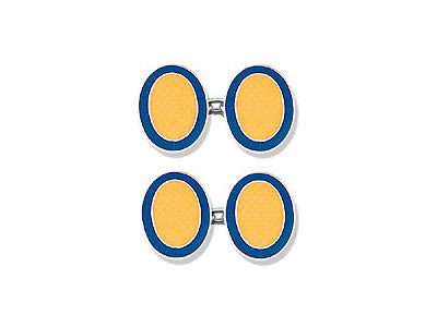 Silver Blue Border & Yellow Centre Enamel Cufflinks