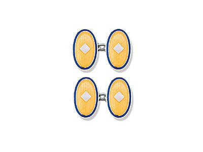 Silver Blue Border, Yellow Face & Silver Centre Enamel Cufflinks