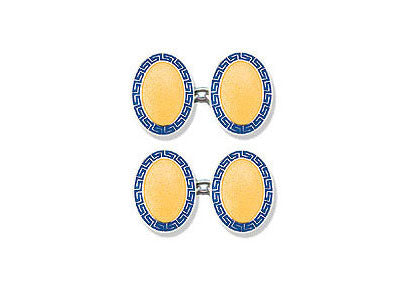 Silver Blue Greek Key & Yellow Centre Enamel Cufflinks