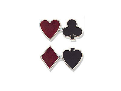 Silver Enamel Heart, Diamond, Spade & Club Cufflinks