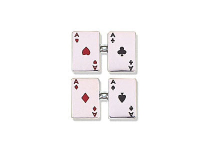 Silver Cufflinks Enamelled as Four Aces