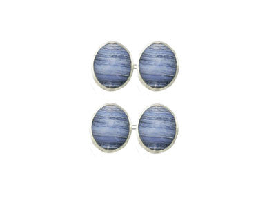 Pair of Oval Silver Blue Lace Agate Chain Cufflinks