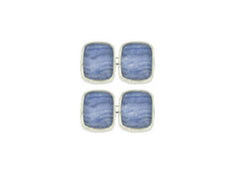 Pair of Wide Oblong Silver Blue Lace Agate Chain Cufflinks