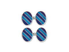 Silver Light & Dark Blue Striped Enamel Cufflinks