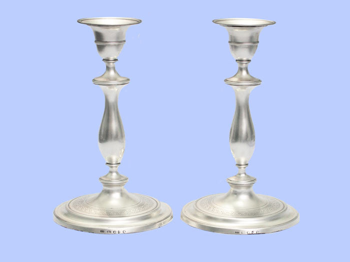 Pair of George III Round Silver Candlesticks