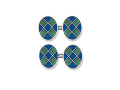 Silver Green & Blue Diamond Enamel Cufflinks