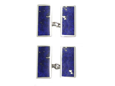 Pair of Oblong Silver Lapis Lazuli Chain Cufflinks