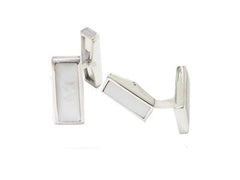 Pair of Oblong Silver Mother of Pearl Swivel Cufflinks