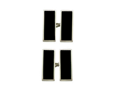 Pair of Oblong Silver Onyx Chain Cufflinks