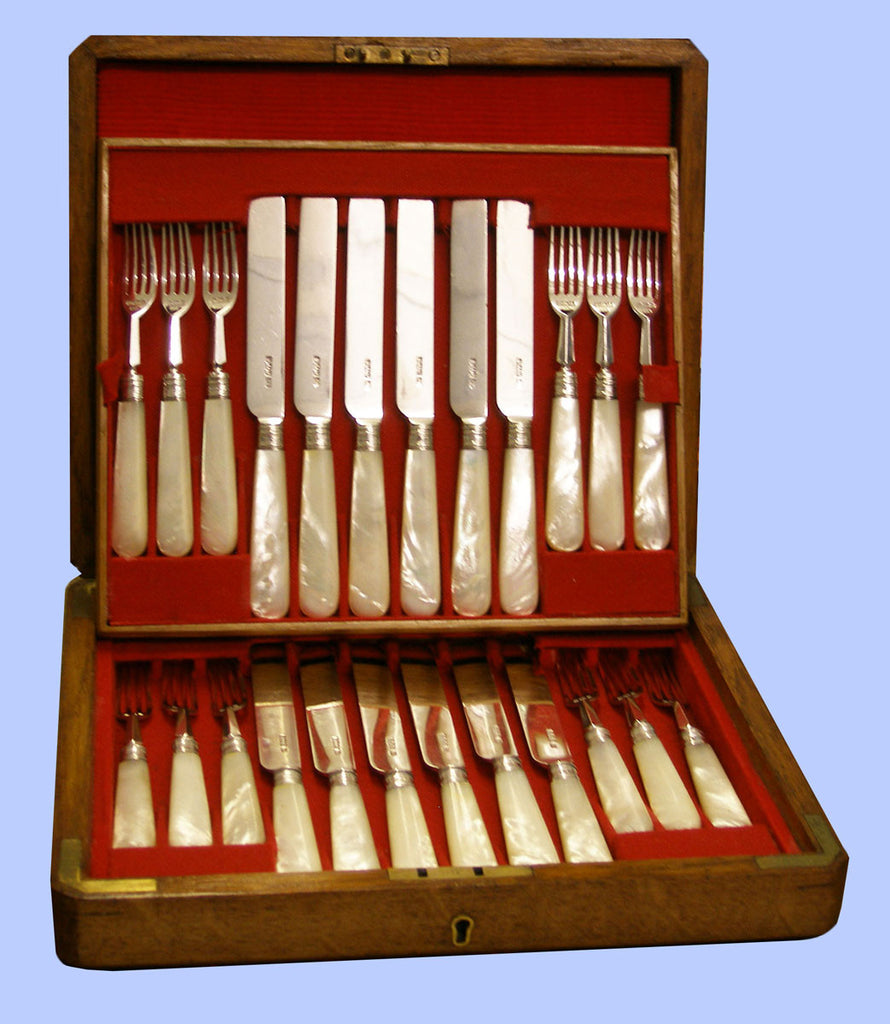 Twelve Pairs of Victorian Silver and Mother of Pearl Fruiteaters