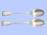 Pair of Victorian Fiddle, Thread & Shell Pattern Silver Long Serving Spoons