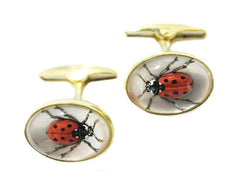 'Ladybirds' <br> New Handmade Gold & Rock Crystal Cufflinks