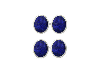 Pair of Oval Silver Lapis Lazuli Chain Cufflinks