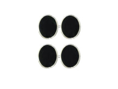 Pair of Oval Silver Onyx Chain Cufflinks